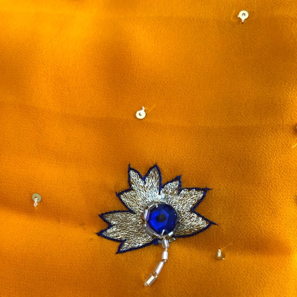 Tangerine possibly georgette Saree Fabric with beautiful minakari embroidery - Picture 13 of 16